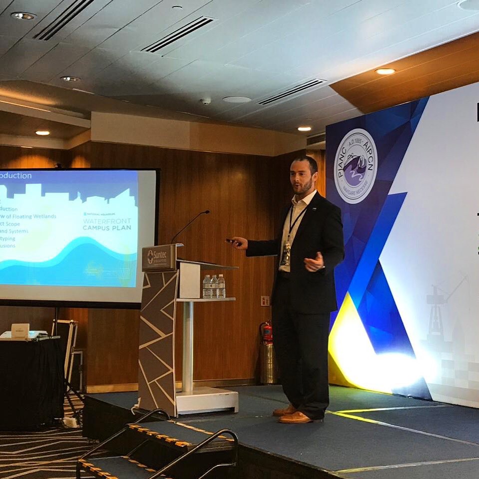PIANCUSA's tweet photo. Matthew McCarty, McLaren Engineering Group & PIANC USA🇺🇸 Young Professionals Commission (#YPCom) co-chair gave a presentation on Large Scale Floating Wetlands for Urban Environments on Day 3 of the @PIANC BTV in #Singapore🇸🇬
#pianc #pianc2019btv #floatingwetlands https://t.co/T4nIEuaBbf