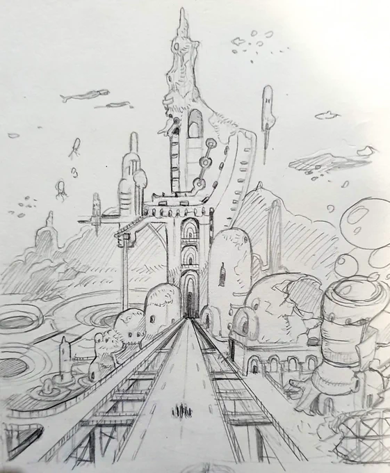 Sketching some background  ideas for sleep walkers, hopefully I get better at it! 