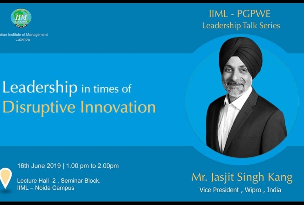 srizil's tweet photo. PGP-WE IIM Lucknow invited Mr jasjit Singh kang, Vice Presidebt, wipro with 26+ years of work ex to share his experience and thoughts on "Leadership in times of disruptive innovation "
What an informative session.
#iimlucknow #iimlpgpwe #iimlwmp #iiml #lts #disruptiveinnovation https://t.co/AgoY3BnpMb