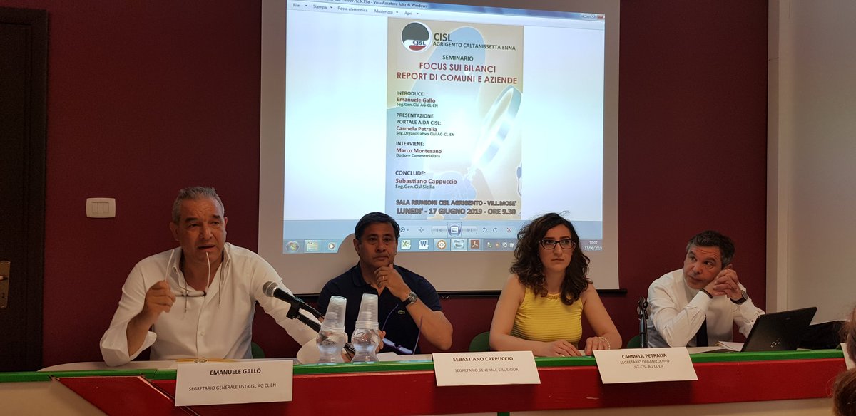 #Agrigento'Seminario focus sui bilanci di aziende e comuni' con @E.Gallo @CarmelaPetrali1 @Sebastianocappuccio Segr.Gen.@CislSicilia