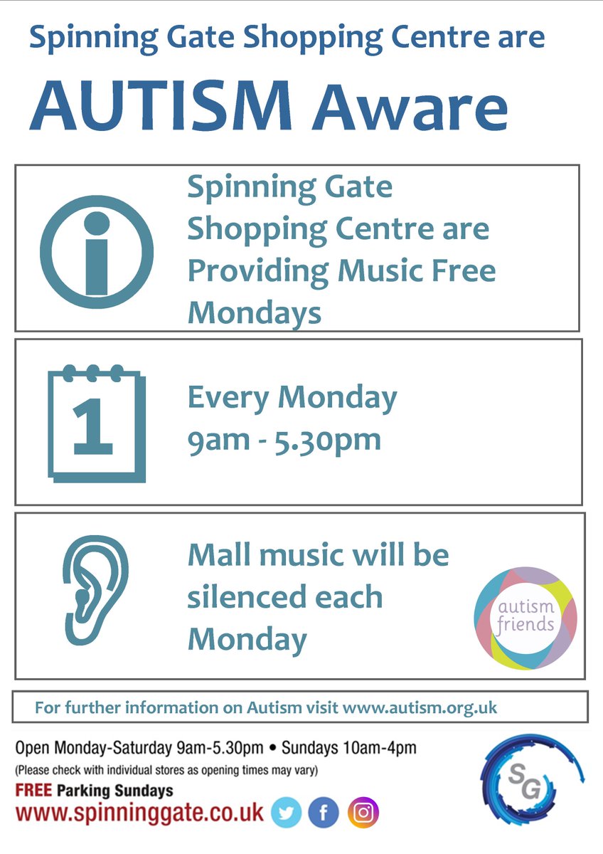 Music Free Monday
Each Monday we silence our mall music to provide a quieter shopping experience for those living with Autism 
#musicfreemonday #autism #autismfriends #autismawareness #leigh