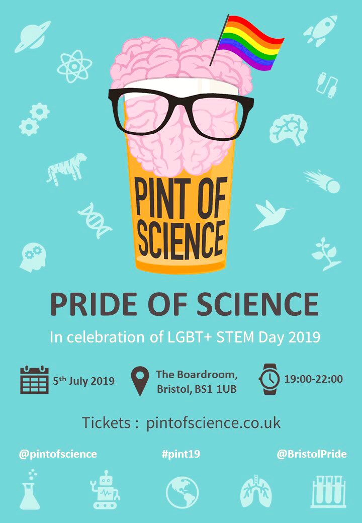 LucyMMcGowan's tweet photo. This year @pintofscience Bristol have teamed up with @BristolPride festival to bring you Pride of Science. Join us to celebrate LGBT+ STEM day with a beer and cool talks from the amazing @basuchakrabarty and @ASuriyakumaran 🧠🍻🏳️‍🌈 TICKETS ON SALE NOW - link in thread #LGBTSTEM https://t.co/pMukvvGmHt