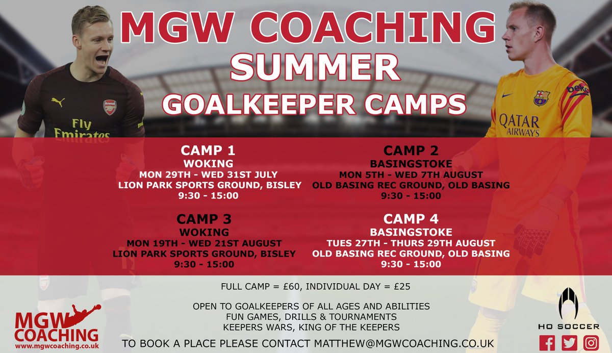 Summer Goalkeeper Camps 2019!

We are delighted to announce we will be holding 4 #Goalkeeper Camps over the Summer Holidays in both #Woking &amp; #Basingstoke

Book today!
