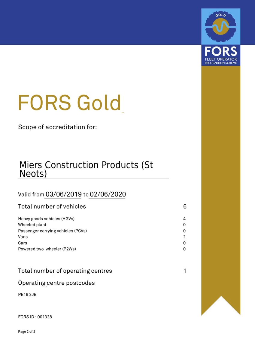 Miers Construction Products St Neots are proud to be able to say they have once again achieved #FORS Gold #accreditation, proving to our customers and are supply chain that we are committed to exceeding the industry standard.

Read more - buff.ly/2WMwIGk

#construction