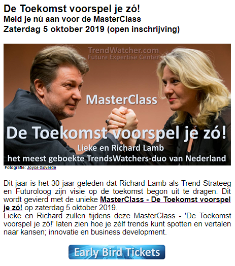 RichardLamb's tweet photo. #MasterClass #TrendStrategie
met @LiekeLamb &amp; @RichardLamb

Info &amp; Tickets=>https://t.co/59vkXgYT2F 

Kom ZA5OKT naar #Utrecht @S2M030
We schetsen die dag samen n #betrouwbaar #toekomstbeeld voor...
- jouw organisatie
- jouw branche
- jouw persoonlijke toekomst
- jouw unieke idee https://t.co/w5AlEEKALf