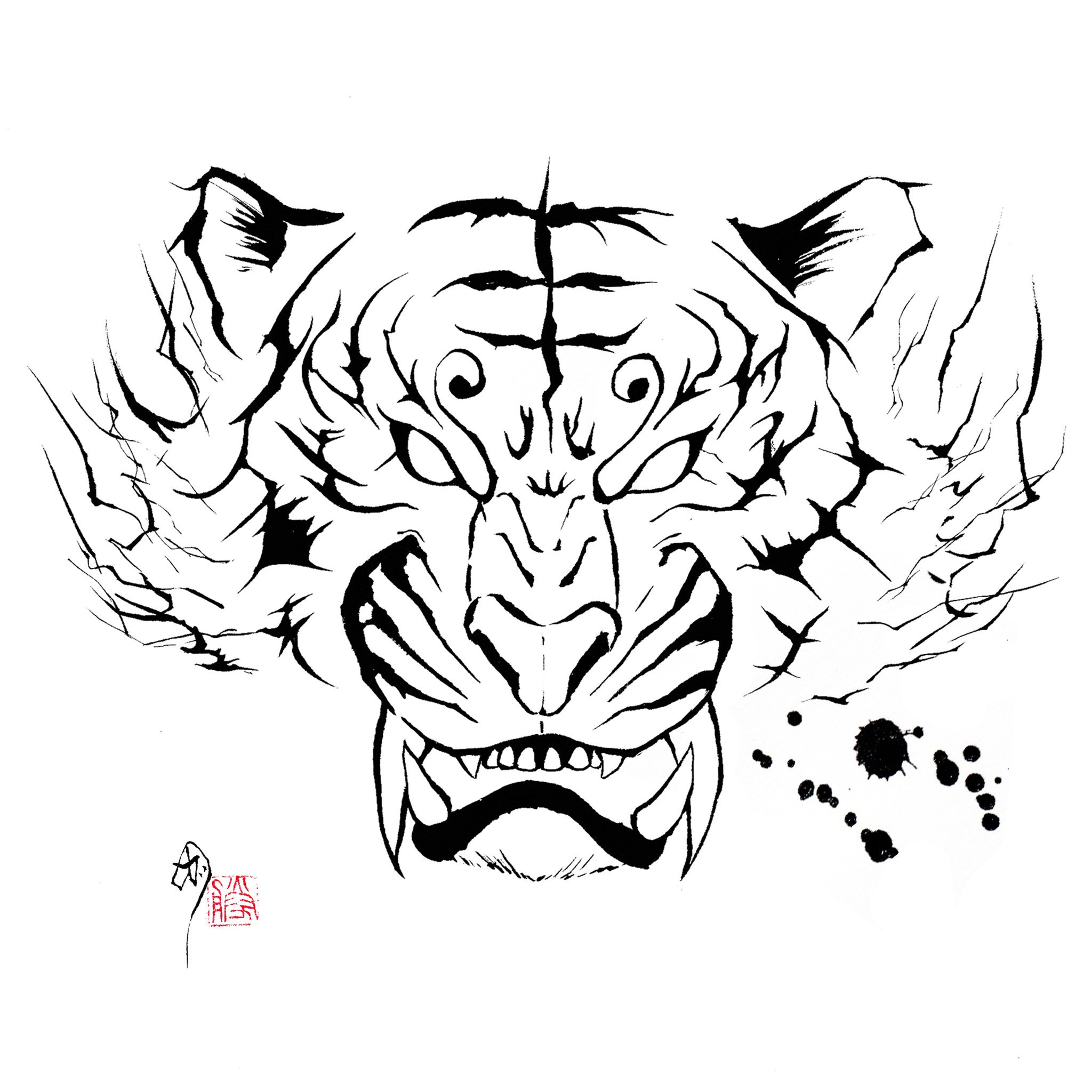 墨絵画家カツ Katsu Tren Twitter 虎さん 墨絵 墨絵師カツ 虎 動物 アート Art イラスト 筆 絵