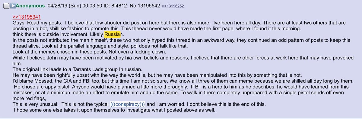 Some more good ol’ American internet influence ops: FBI agent outs himself trying to pin shooting at Chabad synagogue near San Diego on the Kremlin.  https://twitter.com/yashalevine/status/1140480488873709569