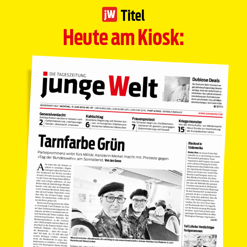 jungewelt's tweet photo. Hallo! Jetzt am Kiosk zu haben! https://t.co/j1R59oJrcp