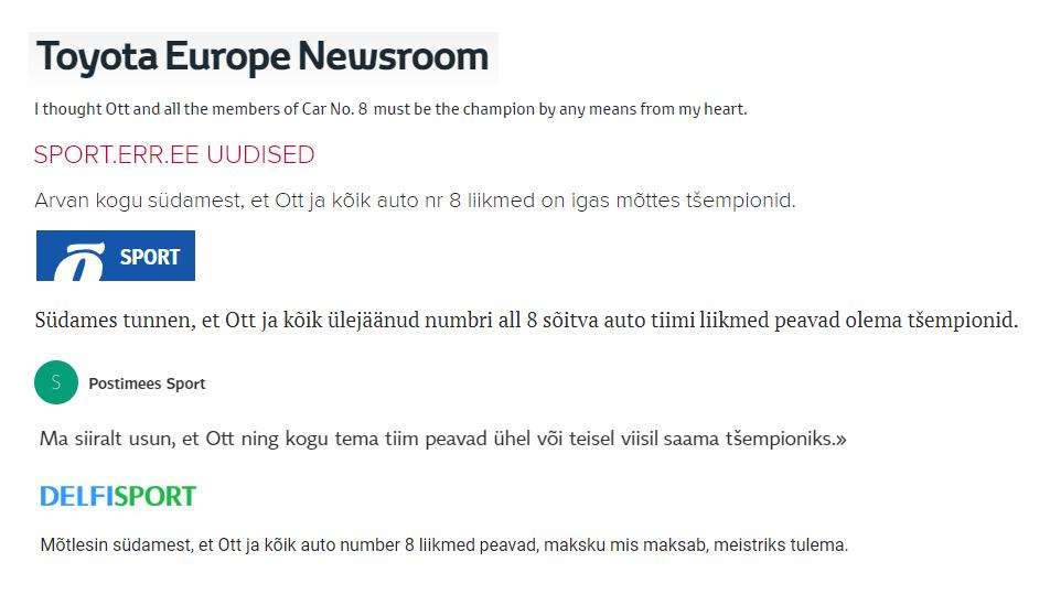 Originaal ja eri uudisteportaalide tõlked: