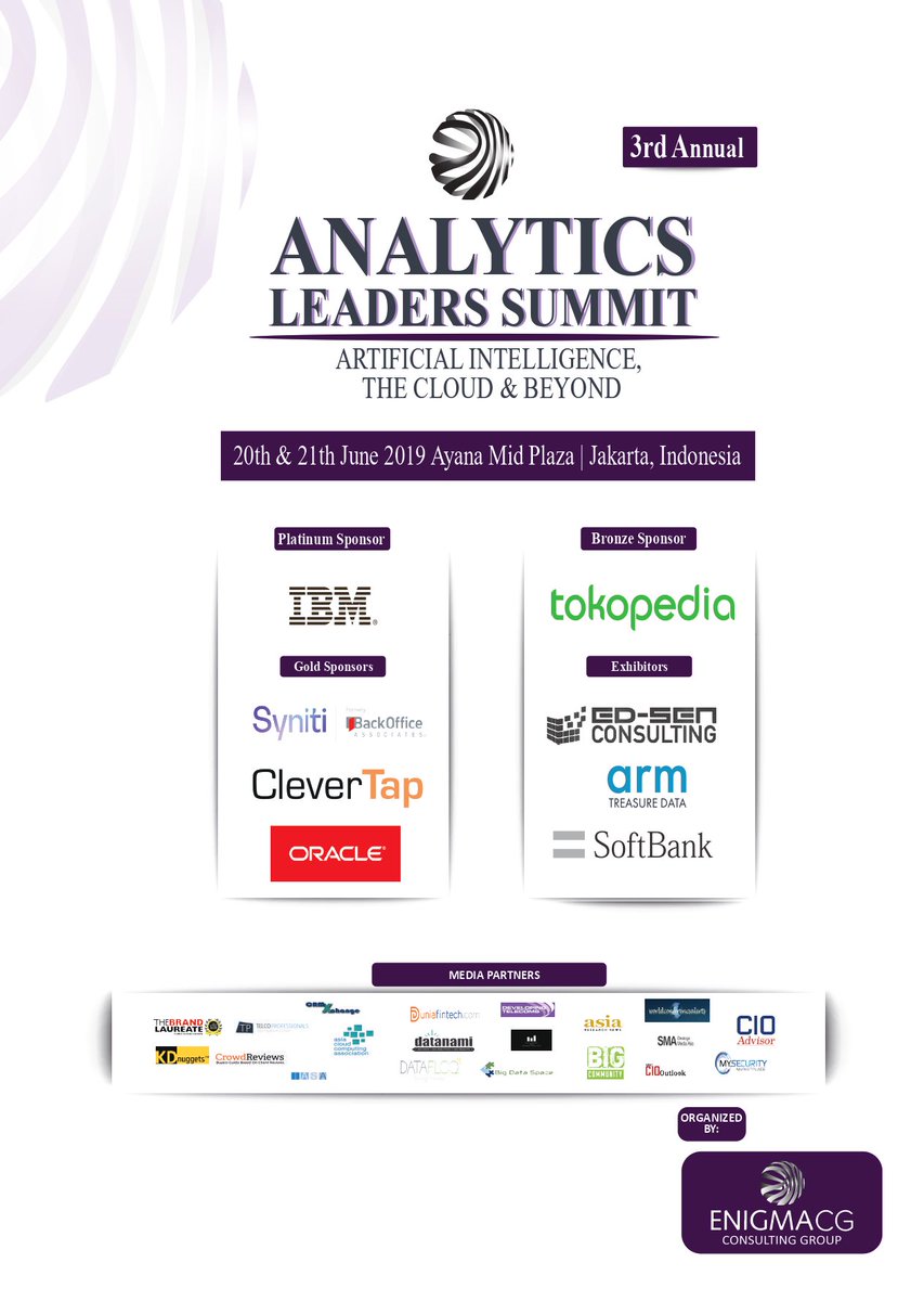 Come just us at <a href="/EnigmaCG/">Analytics Leaders Summit</a>'s Analytics Leaders Summit on 20-21 June in Jakarta, Indonesia. Last few seats remaining, buy directly on our website
Register analyticsleaderssummit.com