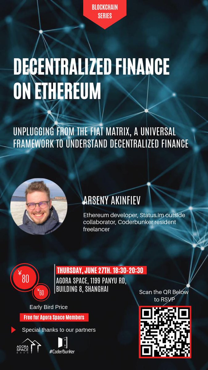 coderbunker's tweet photo. Learn how to obtain your non-government digital #money, and take a collateralized load from an #algorithm. Join us on June 27th, listen to Arseny, an #Ethereum developer, to give an explanation of why Ethereum matters and how to get into it today. RSVP-https://t.co/7a1vIG5zlk https://t.co/WegBle1aQk