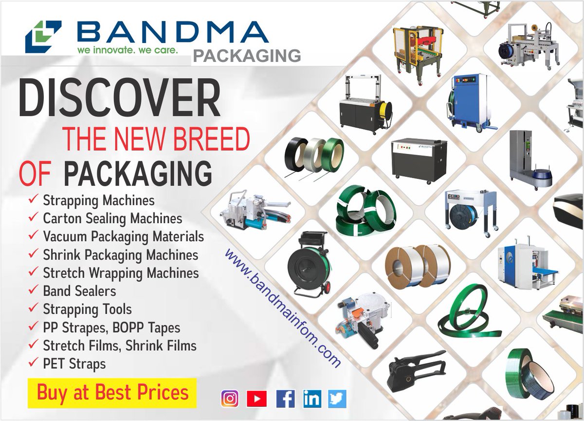 bandma_india's tweet photo. We offer all kind of packaging products and machines with standard quality.
#bandma #ingenuityatwork
#packaging #automatic #packagingmachine #packagingindustry #strap #indianpackaging #machinery
https://t.co/6MNWZRC5iQ
Call @ +9111-45518758, +919899996505
contact@bandmainfo.com https://t.co/5JzU3Se0DG
