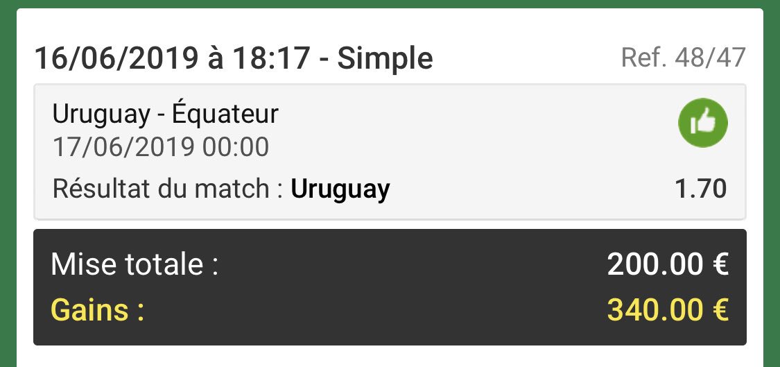 BoozPronos's tweet photo. Et ça passe les amis 😁

Au final c'était bel et bien un cadeau des bookmakers, on à en profiter ça fait plaisir 👌🏼

Au programme aujourd'hui un FUN et un MISSILE du même genre que l'Uruguay cette nuit j'espère donc que vous êtes chaud !

400 RT &amp; ❤️ https://t.co/8PyQBcb4JY