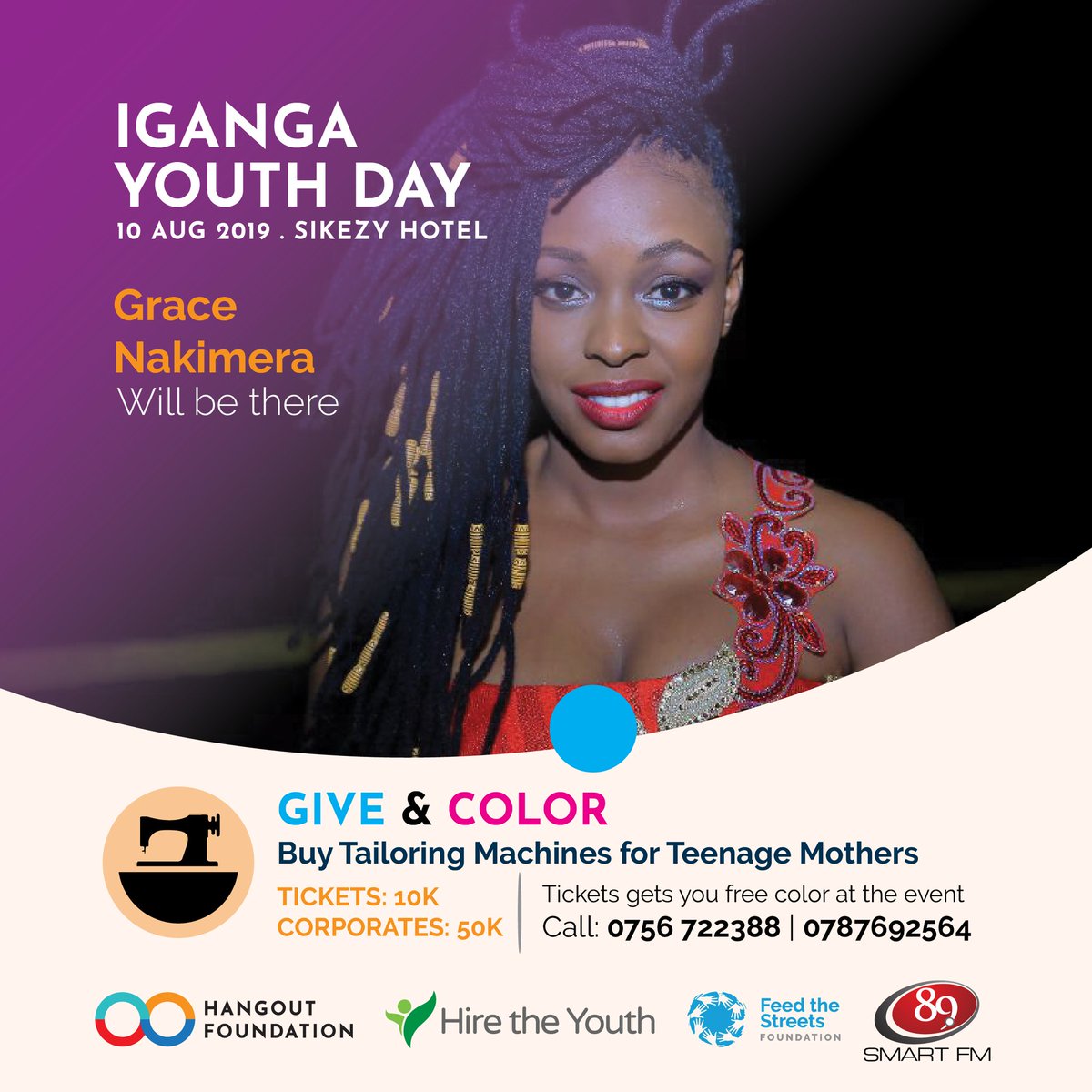 On the 10th of August <a href="/HangoutFdn/">Hangout Foundation</a> will celebrate #IgangaYouthDay under the theme "Give and Color". The aim is to raise funds and buy tailoring machines for teenage mothers. Tickets go for as low as 10k for individual and 50k for corporates. Call 0756722388/0787692564 for deets.