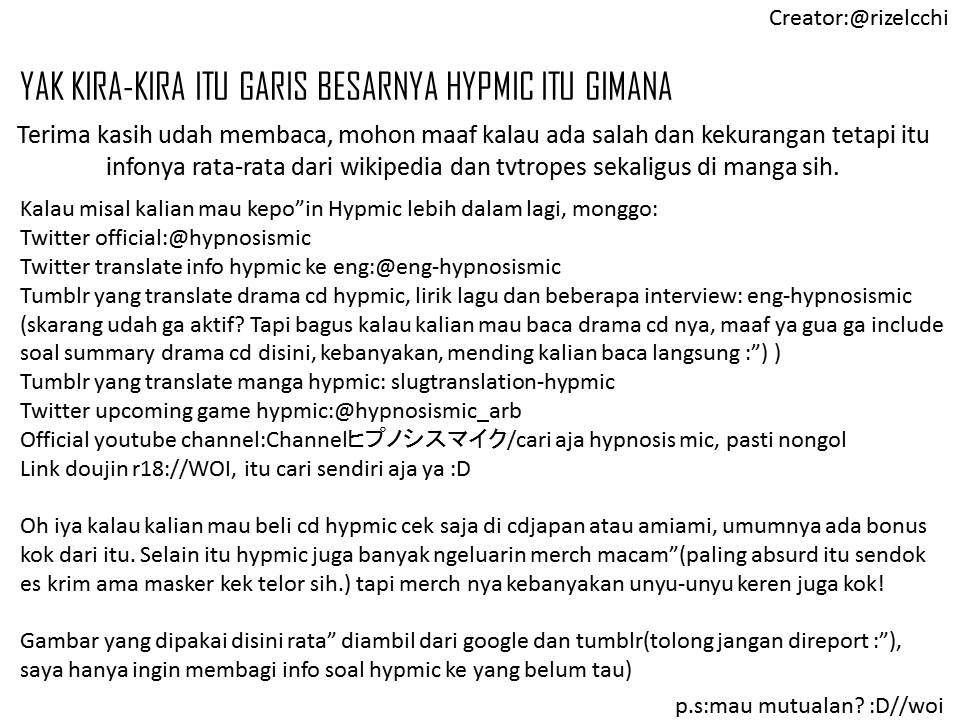 Notes uwuDifollow ya akun" hypmic nya biar makin update! Thx for reading dan semoga membantu kalau ada yang nanya lagi!! XD #hypmic  #hypnosismic //iy gua lupa kasih tag di awal, diakhir aja dh ya.