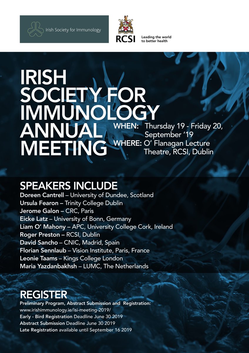 LESS THAN TWO WEEKS TO GO. 
Don't forget the abstract deadline for the Irish Society for Immunology Annual meeting to be held <a href="/RCSI_Irl/">RCSI</a> is fast approaching on June 30th. Get on it :) Please Retweet :)