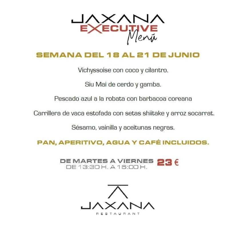 JaXaNaRestauran's tweet photo. Lunes de #eXecutiveMenu🥢:
- Vichyssoise con coco y cilantro.
- Siu Mai de cerdo y gamba.
- Pescado azul a la robata con barbacoa coreana.
- Carrillera de vaca estofada con setas shiitake y arroz socarrat.
- Sésamo, vainilla y aceitunas negras.
Pan, aperitivo, agua y café. https://t.co/1GUp5LZXao