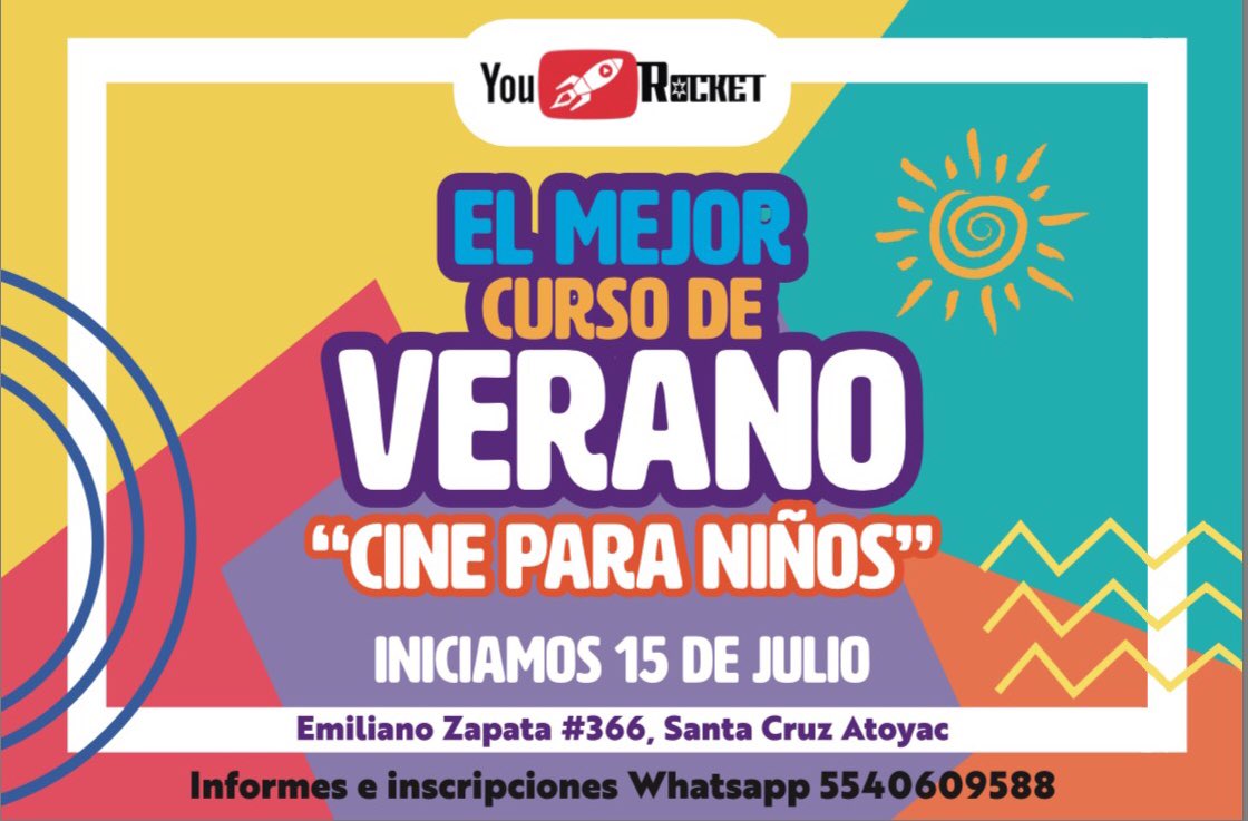 Kaptiana1's tweet photo. Ya casi vienen las #vacaciones! Y no se pueden perder este curso de verano de cine que nuestros amigos de @YouRocketweb traen para tus peques, solamente en #Kapta! #cursodeverano #cine #cdmx #julio2019 #summer #Ladelvalle  @DONDEIRweb @100VolandoOax @CinetecaMexico @Cinepolis https://t.co/veUKCfcg5l