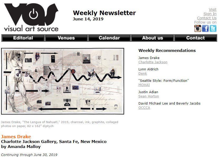 visualartsource's tweet image. The VAS Newsletter is out, with reviews and recommendations including:

#JamesDrake at @CJFASantaFe
#LynnAldrich at @DENKGallery
"Seattle Style: Form/Function" at @MOHAI
#JustinAdian at #SeanHortonPresents
#DavidMichaelLee &amp;amp; #BeverlyJacobs at @Occcart
tiny.cc/joua8y
