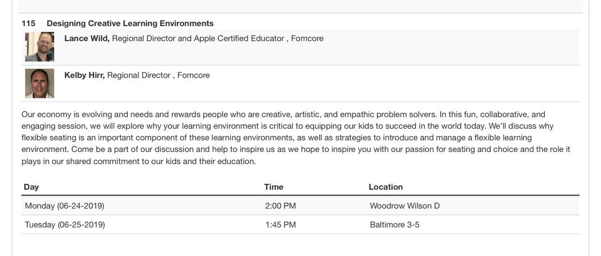 Next week at the ICLE Model Schools Conference in D.C., Fomcore’s very own Lance Wild and Kelby Hirr will be leading some breakout sessions on creative learning environments and flexible seating.  If you know anyone that will be there, send them our way!