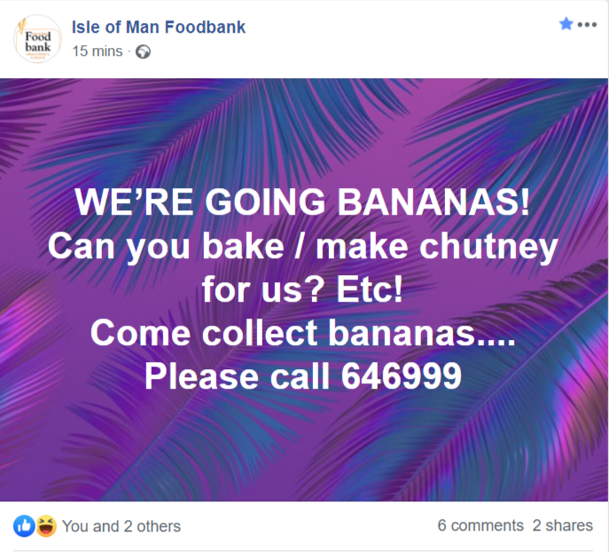 Isle of Man Foodbank declares banana surplus - please collect FREE from our office next to the Creamery in Tromode

#isleofman