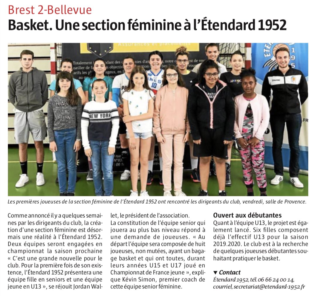 EtendardBrest's tweet photo. 📰 La presse en parle 

Basket. La section féminine a l’Etendard 1952

Article paru le Lundi 17 Juin 2019 dans @LeTelegramme https://t.co/ugivEkadp0