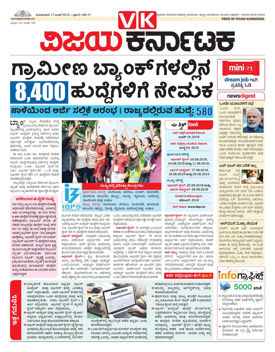 hulakodu's tweet image. #IBPS has released the exam notification for the common recruitment process for Regional Rural Banks (#RRB). complete details @ VKmini @Vijaykarnataka ಗ್ರಾಮೀಣ ಬ್ಯಾಂಕುಗಳಲ್ಲಿನ ಹುದ್ದೆಗಳಿಗೆ ನೇಮಕದ ಸಂಪೂರ್ಣ ಮಾಹಿತಿಗಾಗಿ ಇಂದಿನ ವಿಜಯ ಕರ್ನಾಟಕ-ಮಿನಿ ಓದಿ. #ibpsexam #bankjob #bankexam #JobSearch
