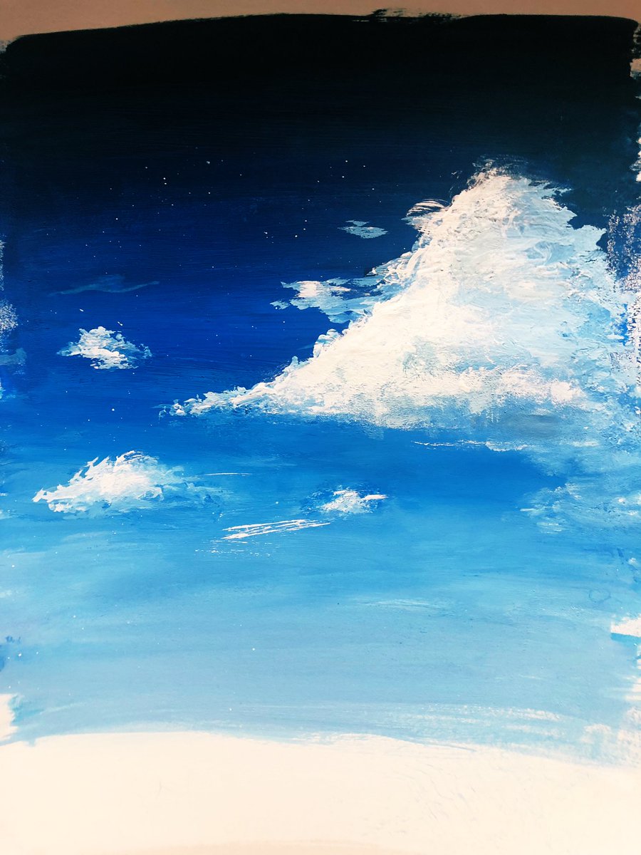 Tonn ๑ ๑ 低浮上 今回は久々のアナログイラスト 結構空に時間をかけました W 3 ちなみにアクリル絵の具で描きました