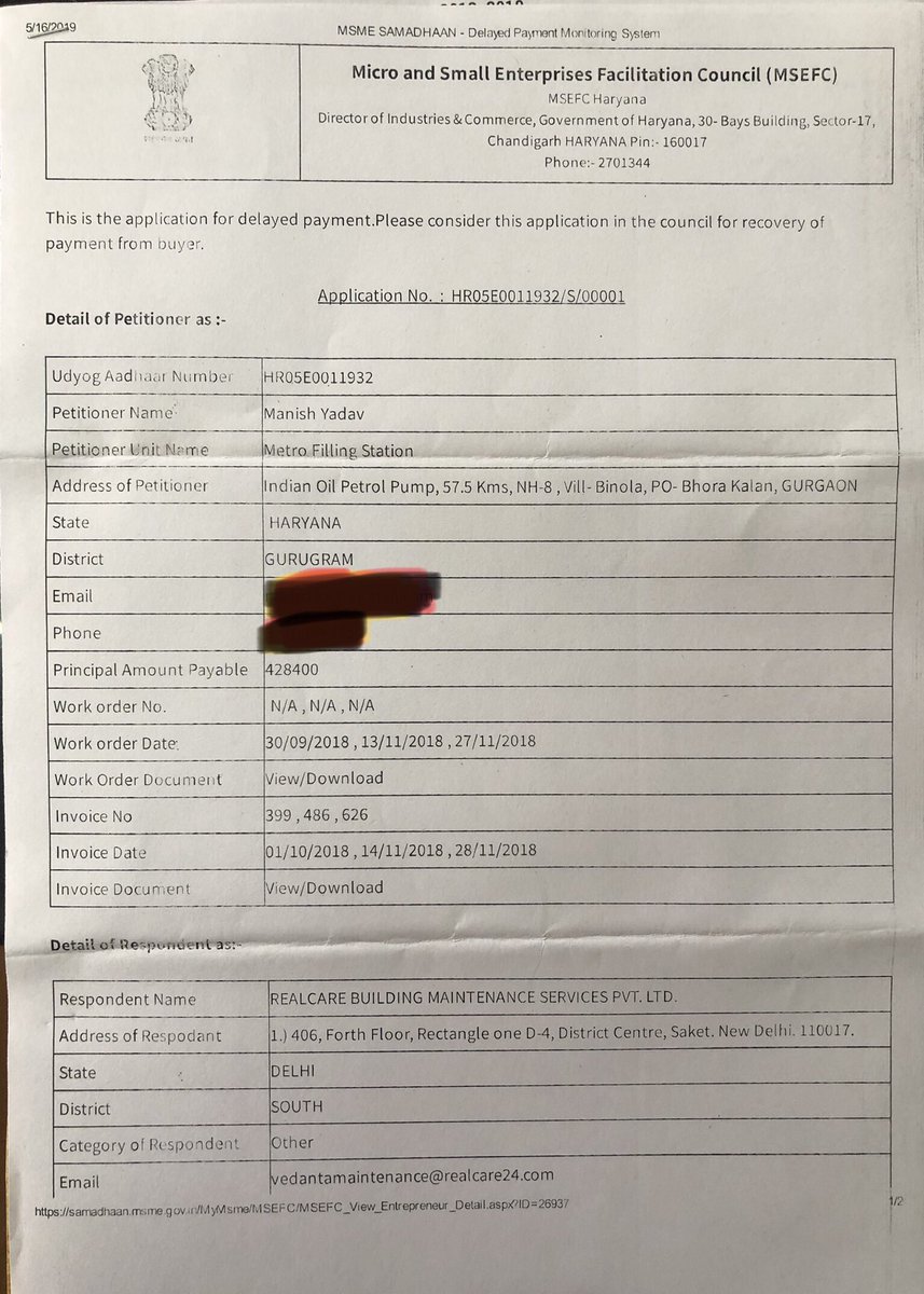 MYADAVN's tweet photo. @mlkhattar @jawaharyadavbjp Ji, i made this complaint to @minmsme against @rahejadeveloper for Non payment of Bills. It was directed to #MSEFC Haryana on 16/5/19. No response came after that about the case status. @cmohry please look into the matter and do the needful. 🙏🏼 https://t.co/Wj3CrQwYvw