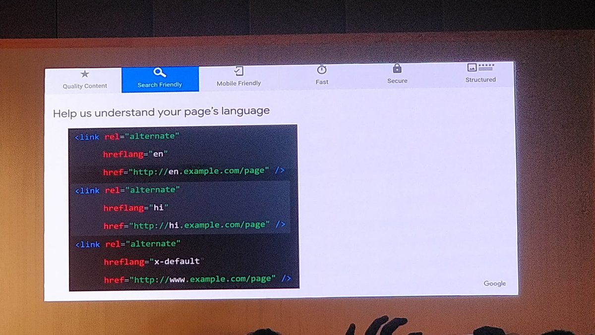 pramod012's tweet photo. #SearchFriendly
- Translation of the any content is not treated as Duplicate content.
- Attribute languages'Alternate' tag for multilingual websites, hreflang="#"
#WMConf2019 #SEO #MultilingualSEO https://t.co/6wlOciXlA9