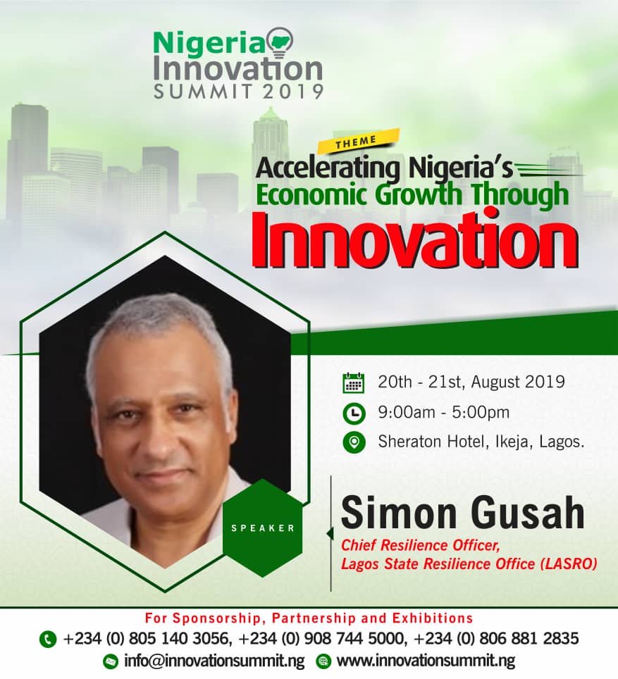 Simon Gusah @GusahSimon , Chief Resilience Officer, Lagos State Resilience Office (LASRO)  <a href="/lagos_resilient/">Resilient Lagos</a>  will deliver a keynote at Nigeria Innovation Summit #Openinnovation #smartcity <a href="/followlasg/">The Lagos State Govt</a>   <a href="/OfficialJGSG/">Jigawa State Govt.</a>   <a href="/awabikeng/">AWA Bike</a> <a href="/ZenithBank/">Zenith Bank</a>  <a href="/DisruptAfrica/">Disrupt Africa</a>  <a href="/TecheconomyNG/">Techeconomy</a>