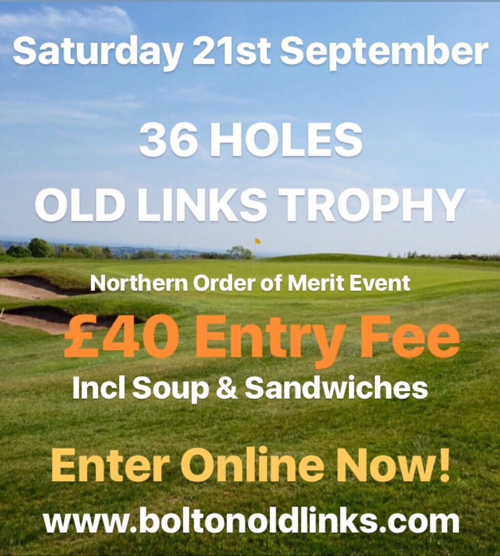 BOOKING NOW LIVE! For the Old Links Trophy! 
Book your place now, using the link below. The event this year is taking place on Saturday 21st September 2019 🏌🏻
boltonoldlinks.com/opens.htm

#northernorderofmerit
#36holescratch