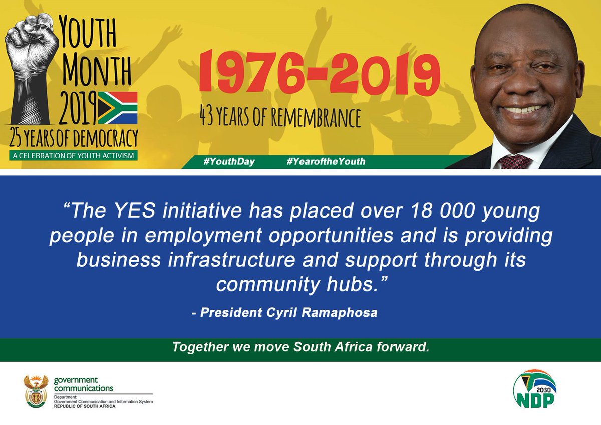 SAYoF_Official's tweet photo. In South Africa-The Youth Employment Service (YES) initiative has placed more than 18 000 young people in employment opportunities through its community hubs thus addressing unemployment #SADCYOUTH @patience_masua @BosaSebele @mwapemgreen @SARAB20182 @Mwebantu https://t.co/JUFqfXLLDD