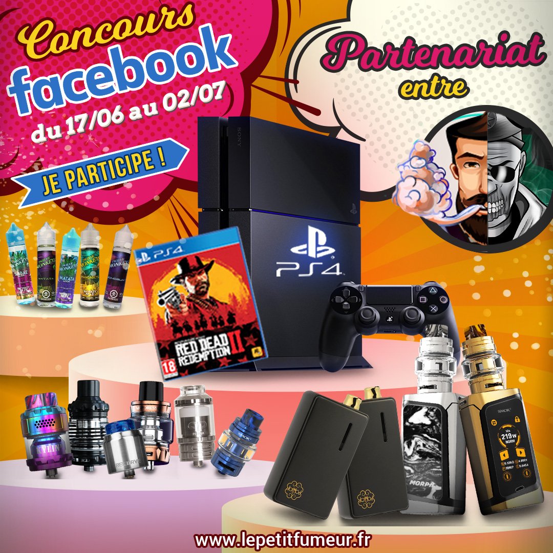 BreakingVap's tweet photo. Enorme #concours #BreakingVap et #LePetitFuemeur !!!
41 lots à gagner dont 1 #PS4 + #RedRedemptionII, des Kits #Morph219 #Smok, Kit #DotAIO #Dotmod ....
Lien pour participer : https://t.co/xJadts3fEG
#giveway #gratuit #vape #vapelife #ecigarette #vapeon https://t.co/8tnUxxYrPG