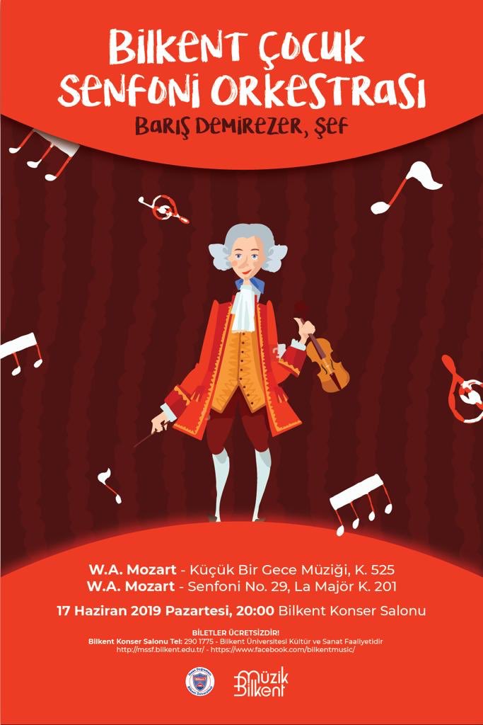 Şef <a href="/BarisDemirezer/">Barış Demirezer</a> yönetimindeki Bilkent Çocuk Senfoni Orkestrası, 17 Haziran Pazartesi günü (bugün) Bilkent Konser Salonunda hem neşeli hem de ciddi bir programla müzikseverlerle buluşuyor. Ücretsiz olan konsere ilgilenen herkes davetlidir.