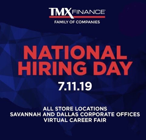 Please join me and my TMX Family,  July 11th, 2019 at any store location in Missouri from 9 am until 7 pm. If you are looking for a career change with a company built on incredible culture - TitleMax is the company of choice. #TMXNHD2019
