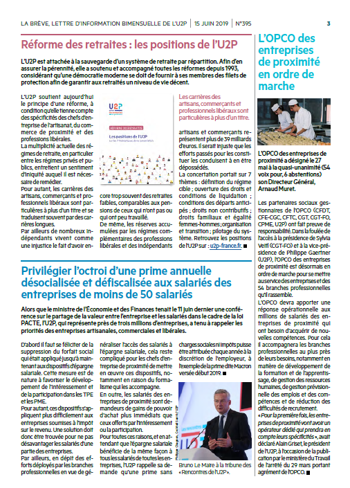 U2P_france's tweet photo. 📣La Brève n°395 est sortie !
✅Éditorial : La confiance des entreprises doit être renforcée
✅L’artisanat comme vous ne l’avez jamais vu !
✅Réforme des retraites : les positions de l’U2P
✅L’OPCO des entreprises de proximité en ordre de marche
➡️https://t.co/YAY6P2hgq2 https://t.co/eXcV9HcXsp