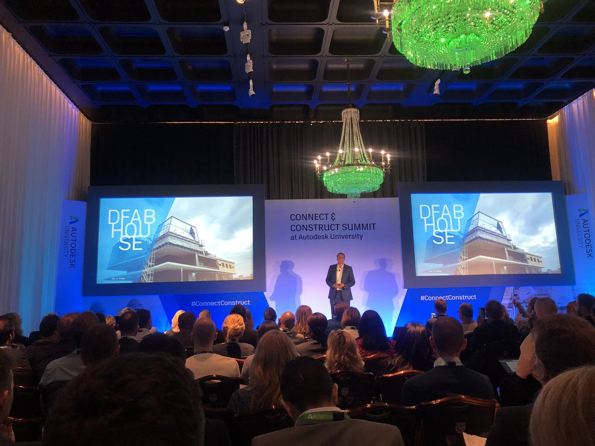 leeroyb's tweet photo. We visited the DFAB house last year, an impressive project in Zurich looking at a new blend of manufacturing and architecture, @DanielHall_ethz is now presenting some of the lessons learned #ConnectandConstruct #AULondon https://t.co/DFlvyvtZh2