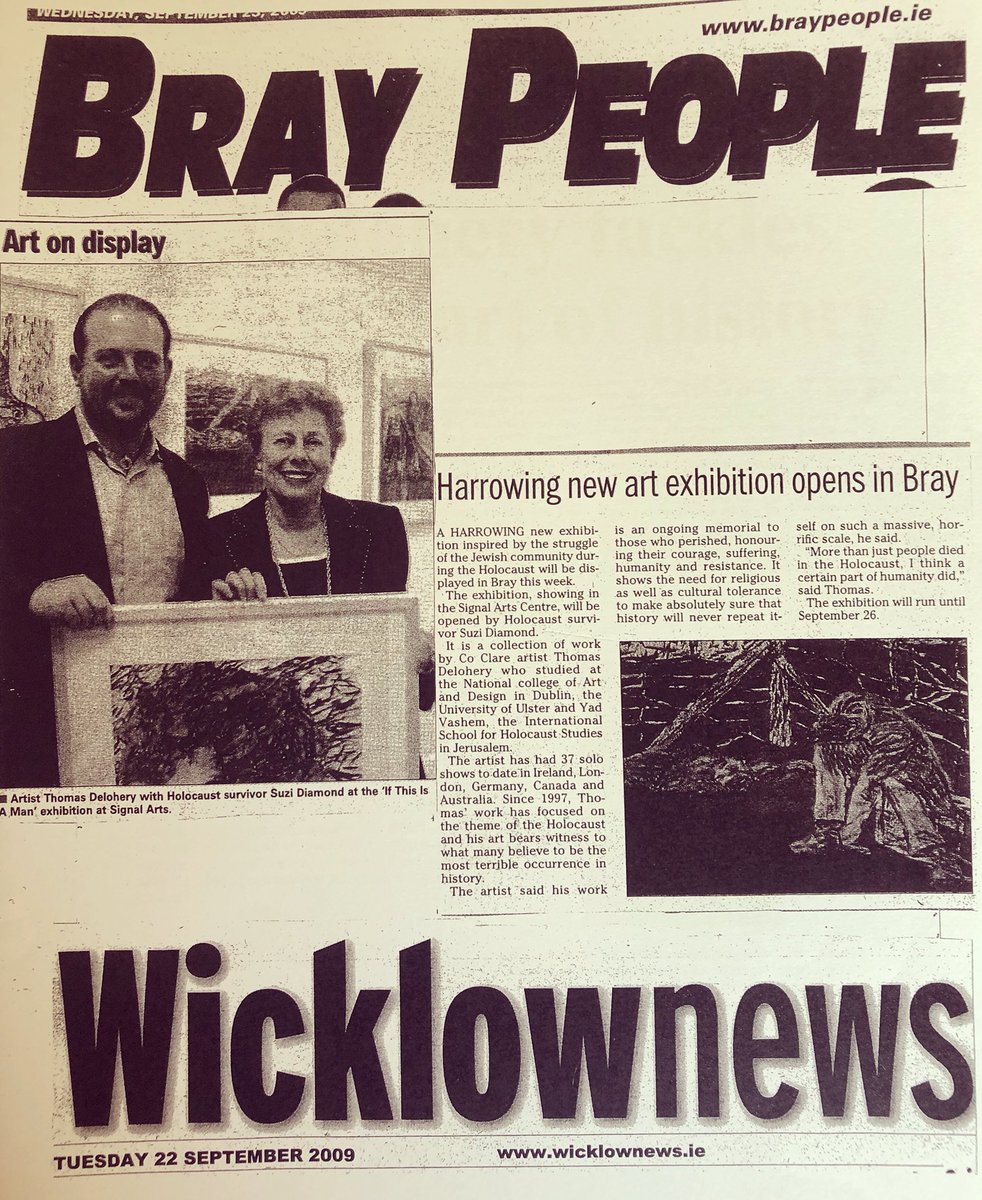 TomdeloheryJ's tweet photo. #wicklownews #braypeople #irishpress about #holocaustart #artexhibition by #irish #melbourneartist #artist #thomasdelohery #artistthomasdelohery @TomdeloheryJ opened by #holocaustsurvivor #suzidiamond #holocaust #shoah #art #weremember #neveragain https://t.co/Oc8ugMAyM5