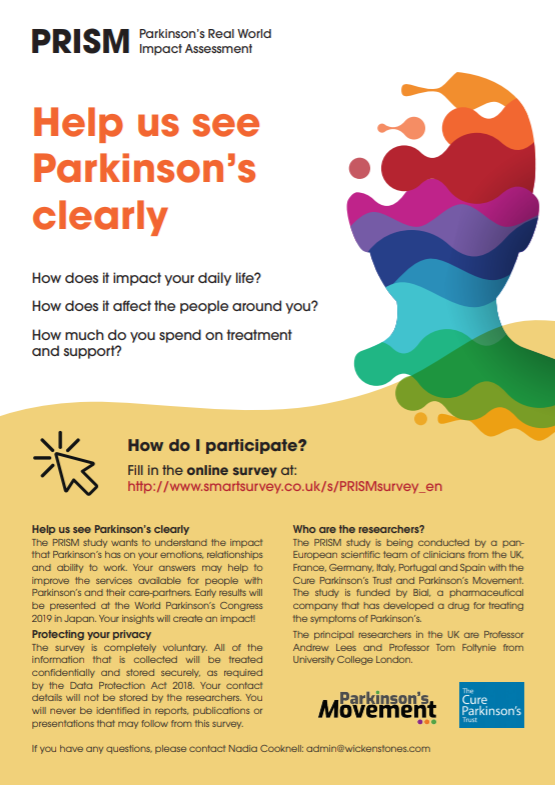 wickenstones's tweet photo. We're helping to conduct a survey on the real world impact of Parkinson's. Could you help the PRISM team? https://t.co/5a6u3gBmlW @SeeParkinsons #Parkinsons https://t.co/Szsv8hYJpx