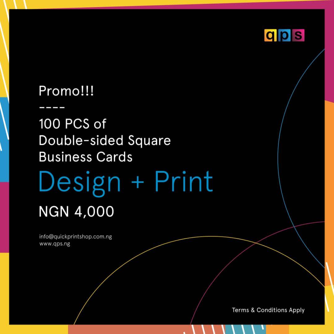 QuickPrintShopN's tweet image. #PromoMonday
Design your Double-sided Square Business Cards at a discounted price just for today.
100pc for 4,000 NGN

Send us a DM or Call:
09022228484
09022228280

Email;
info@QPS.ng
qps.ng
quickprintshop.com.ng

#TheQuickPrintShop #QuickPrint #creative.