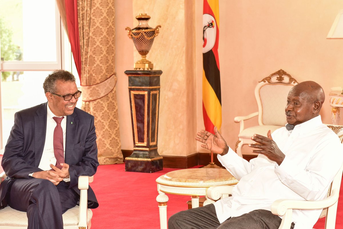 KagutaMuseveni's tweet image. This morning, I met the @WHO Director General, @DrTedros, in Entebbe, where we discussed the Ebola situation in Kasese District. We are in agreement that the situation has been contained although the public should stay vigilant and observe guidelines issued by health officials.