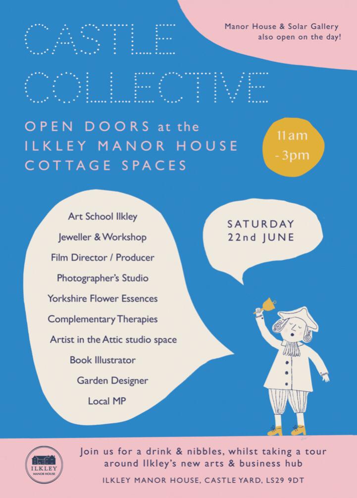burleychamber's tweet photo. A new creative business hub based in the cottages next to @ManorHouseIlk - known as the Castle Collective - is hosting an Open Doors Day this Sat, 11am to 3pm. As well as various activities, there'll be cake from @OTBCAFE and a free beer with a flyer, courtesy of @FlyingDuckPub https://t.co/xf68pZUz6h