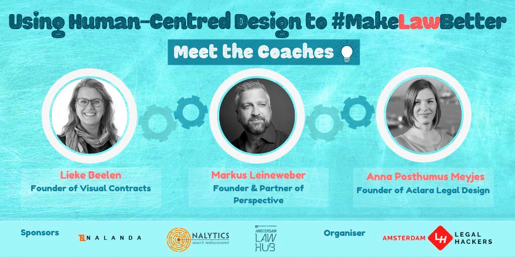 Ritter_Alex's tweet image. Just one more week!!

Join us at this unique workshop on human-centred design on 24 June at Amsterdam Law Hub with Prof. Cat Moon and Lieke Beelen, Markus Leineweber and Anna Posthumus Meyjes🚀🚀🚀

#Legalhack #Legaldesign #Designthinking