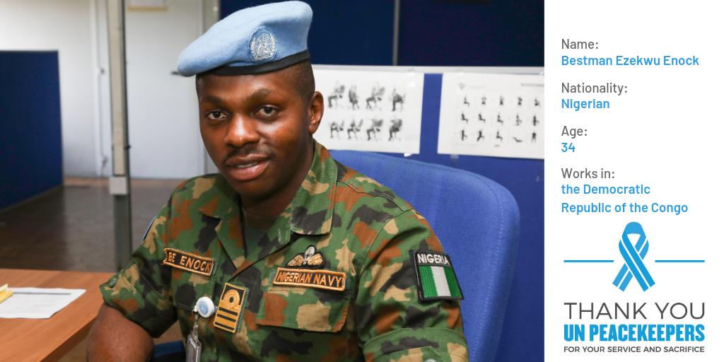 "I want to contribute to making a world a more peaceful place for us and future generations"- Bestman Ezekwu Enock, a young @UN Peacekeeper from Nigeria working in the DRC.
The Africa Renewal has his story: http://bit.ly/2Zhrkg9 #ServingForPeace