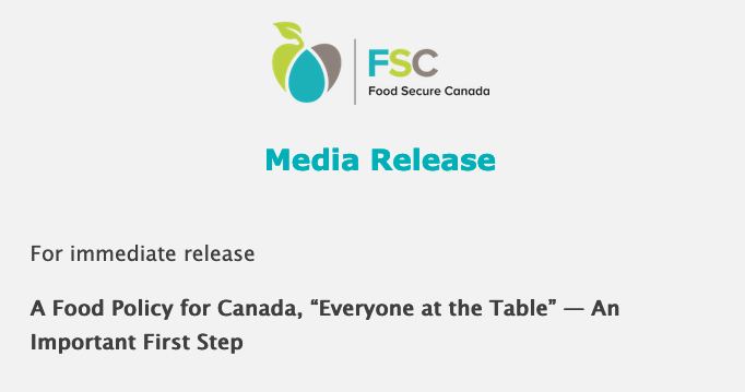 FoodSecureCAN's tweet photo. [Press release] A Food Policy for Canada, “Everyone at the Table” — An Important First Step

https://t.co/vxEaTg9fIl #FoodPolicy4Canada https://t.co/aYWK9KQDU6