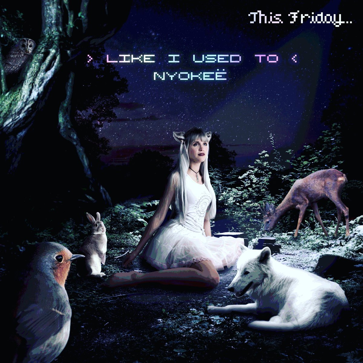 Nyokee's tweet image. Dropping a new tune this Friday
🔹 LIKE I USED TO🔹
🌙🌈 🦄  💎 🌃 

#gameboy #amiga #fairykei #chiptune #retrogaming #magick #gig #16bit #arcade #ethereal #fullmoon #magic #fantasy #kawaii #8bit #japanesefashion #aesthetic #femaleproducer #freshbeats #wolf #newmusic #neon #night