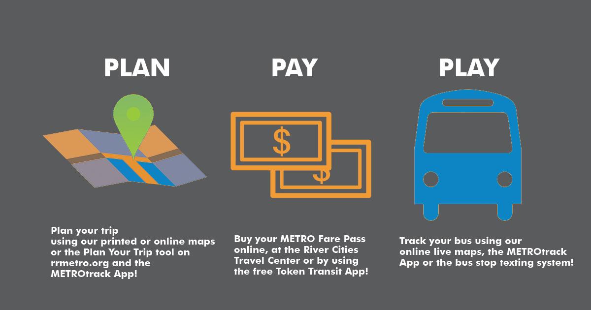 RRMetro's tweet photo. Navigating public transit is as easy as 1,2,3 or as we like to say Plan, Pay, Play! Find out how you can be a better transit rider by visiting https://t.co/7j7pe896f6 https://t.co/1BA4Gu6c8n