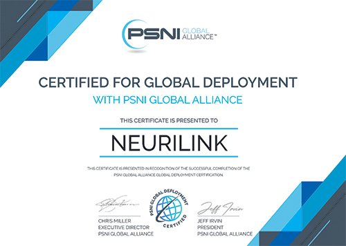 Neurilink's tweet photo. We've earned the PSNI Global Deployment Certification, here's what it means for you.
https://t.co/mr8t5g3PwM https://t.co/WYSa36rGbs