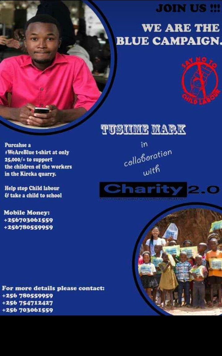 CharityProject2's tweet photo. Please support the blue campaign by buying a T-shirt at 25000. This will help stop child labour and take a child to school.  @Candy_K256 @AnnabellePearl6 @louisAlinde @mykoloo @ian_samma @irynnak @GirlPowerUg @tnabakiibi @JaliahMayali @Lynntasha4 https://t.co/P99S1W8ZrY